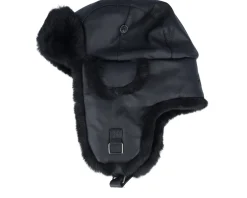 New MJM Hats Faux Leather Black/Black Trapper -