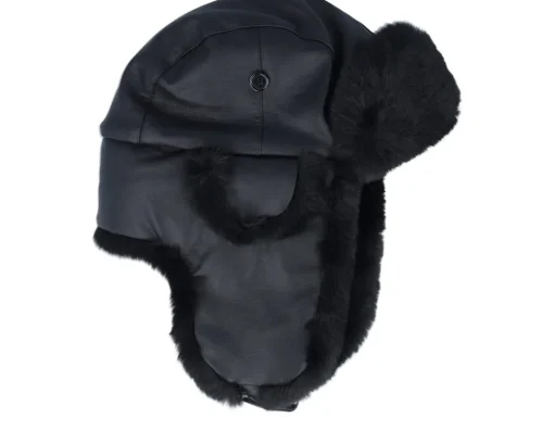 New MJM Hats Faux Leather Black/Black Trapper -