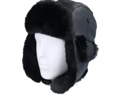 New MJM Hats Faux Leather Black/Black Trapper -