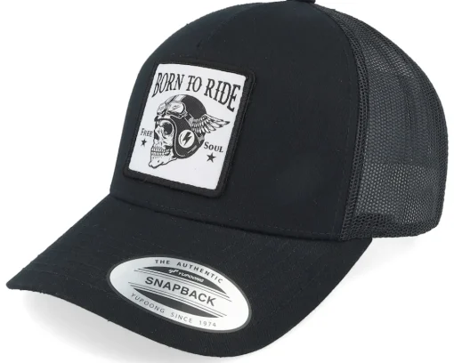 Trucker-Born To Ride Free Soul Skull Patch Black Trucker -