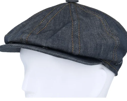 Flat Caps-CTH Ericson Gustav Organic Denim Blue Flat Cap -