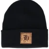 Cuff Beanies-Iconic H Letter Patch Black Cuff -