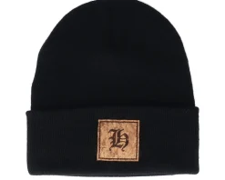 Cuff Beanies-Iconic H Letter Patch Black Cuff -