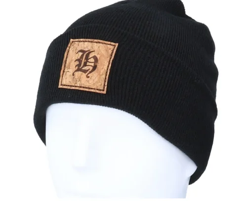 Cuff Beanies-Iconic H Letter Patch Black Cuff -