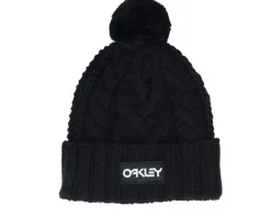 Pom Beanies | Knitted Beanies-Oakley Harper Beanie Black/White Logo Pom -
