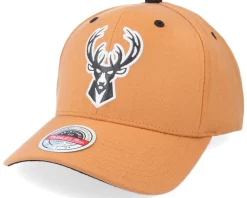 Adjustable-Mitchell & Ness Hatstore Exclusive x Milwaukee Bucks Camel Leather Logo -