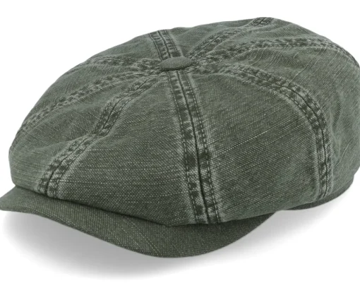 Flat Caps-Stetson Hatteras Cotton/Linen Olive Flat Cap -