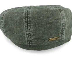 Flat Caps-Stetson Hatteras Cotton/Linen Olive Flat Cap -