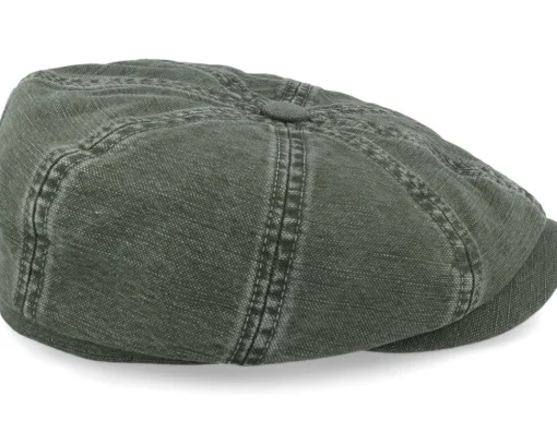 Flat Caps-Stetson Hatteras Cotton/Linen Olive Flat Cap -