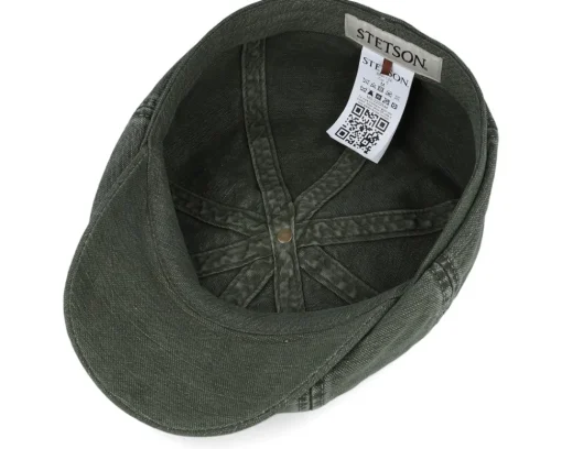 Flat Caps-Stetson Hatteras Cotton/Linen Olive Flat Cap -