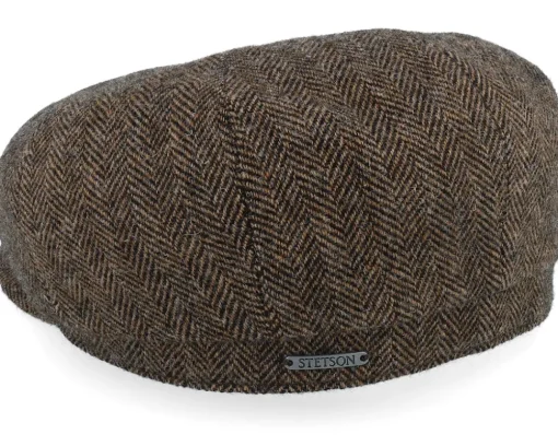 Earflap-Stetson Hatteras Ear Flap Wool Herringbone Brown-melange Flat Cap -
