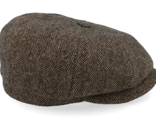 Earflap-Stetson Hatteras Ear Flap Wool Herringbone Brown-melange Flat Cap -