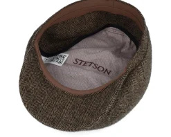 Earflap-Stetson Hatteras Ear Flap Wool Herringbone Brown-melange Flat Cap -