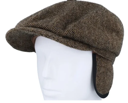 Earflap-Stetson Hatteras Ear Flap Wool Herringbone Brown-melange Flat Cap -