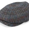 Flat Caps-Stetson Hatteras Harris Tweed Brown/Navy Flat Cap -
