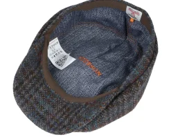 Flat Caps-Stetson Hatteras Harris Tweed Brown/Navy Flat Cap -
