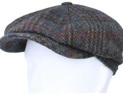 Flat Caps-Stetson Hatteras Harris Tweed Brown/Navy Flat Cap -
