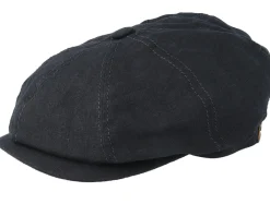 Flat Caps-Stetson Hatteras Linen Black Flat Cap -