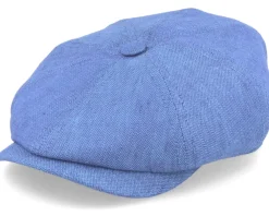 Outlet Stetson Hatteras Linen Herringbone Blue Flat Cap -
