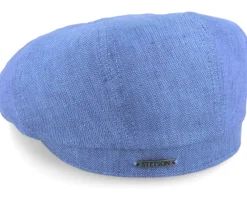 Outlet Stetson Hatteras Linen Herringbone Blue Flat Cap -