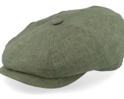 Flat Caps-Stetson Hatteras Linen Olive Flat Cap -