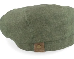Flat Caps-Stetson Hatteras Linen Olive Flat Cap -
