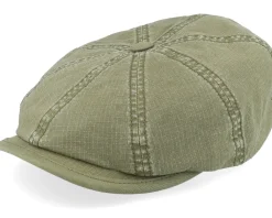 Flat Caps-Stetson Hatteras Ripstop Olive Flat Cap -