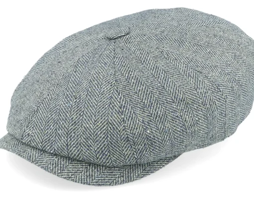 Best Stetson Hatteras Silk Green/Blue Herringbone Flat Cap -