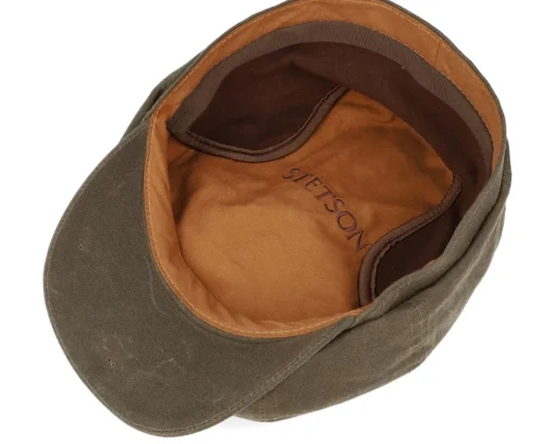Flat Caps-Stetson Hatteras Vintage Wax Earflap Brown Flat Cap -