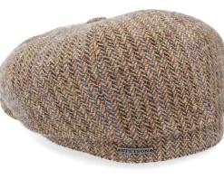 Fashion Stetson Hatteras Virgin Wool Herringbone Brown Flat Cap -