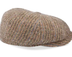 Fashion Stetson Hatteras Virgin Wool Herringbone Brown Flat Cap -