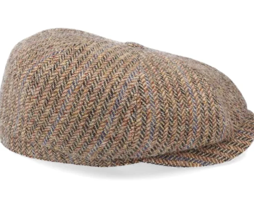 Fashion Stetson Hatteras Virgin Wool Herringbone Brown Flat Cap -
