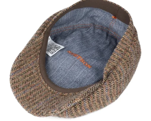 Fashion Stetson Hatteras Virgin Wool Herringbone Brown Flat Cap -