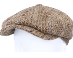 Fashion Stetson Hatteras Virgin Wool Herringbone Brown Flat Cap -