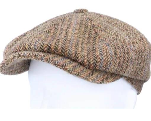 Fashion Stetson Hatteras Virgin Wool Herringbone Brown Flat Cap -