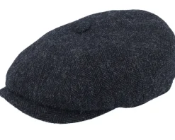 Flat Caps-Stetson Hatteras Wool Herringbone Heather Black Flexfit -