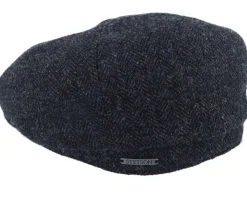 Flat Caps-Stetson Hatteras Wool Herringbone Heather Black Flexfit -