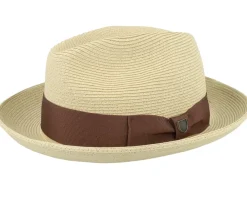 Discount Brixton Horton Cb Packable Fedora Dark Tan/Light Brown Straw Hat -