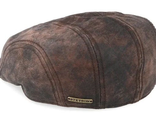 Flat Caps-Stetson Ivy Cap Pigskin Dark Brown Flat Cap -