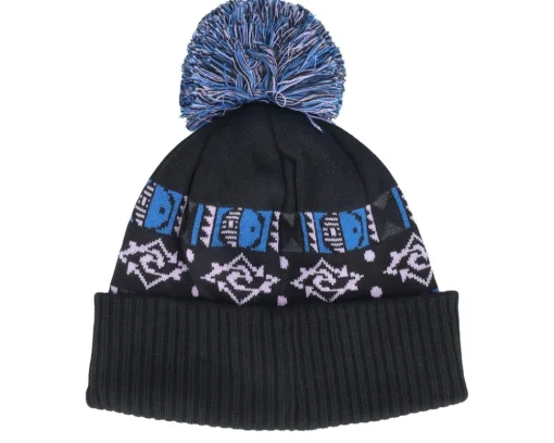 Pom Beanies-Rip Curl Jacquard Tall Beanie Black Pom -