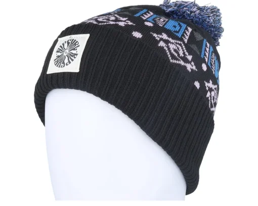 Pom Beanies-Rip Curl Jacquard Tall Beanie Black Pom -