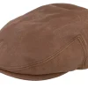 Flat Caps-Stetson Kent Calf Leather Brown Flat Cap -