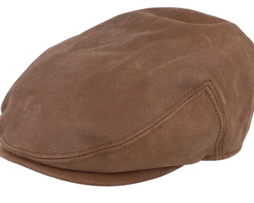 Flat Caps-Stetson Kent Calf Leather Brown Flat Cap -
