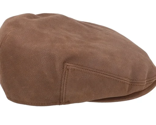 Flat Caps-Stetson Kent Calf Leather Brown Flat Cap -