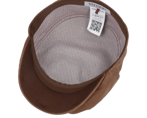 Flat Caps-Stetson Kent Calf Leather Brown Flat Cap -