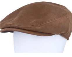 Flat Caps-Stetson Kent Calf Leather Brown Flat Cap -