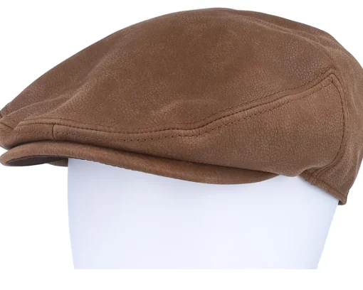Flat Caps-Stetson Kent Calf Leather Brown Flat Cap -