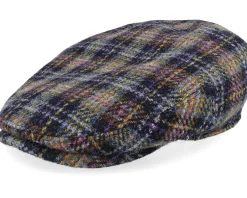 Clearance Stetson Kent Check Harris Tweed Navy/Yellow/Purple Flat Cap -