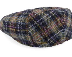 Clearance Stetson Kent Check Harris Tweed Navy/Yellow/Purple Flat Cap -