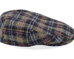 Clearance Stetson Kent Check Harris Tweed Navy/Yellow/Purple Flat Cap -